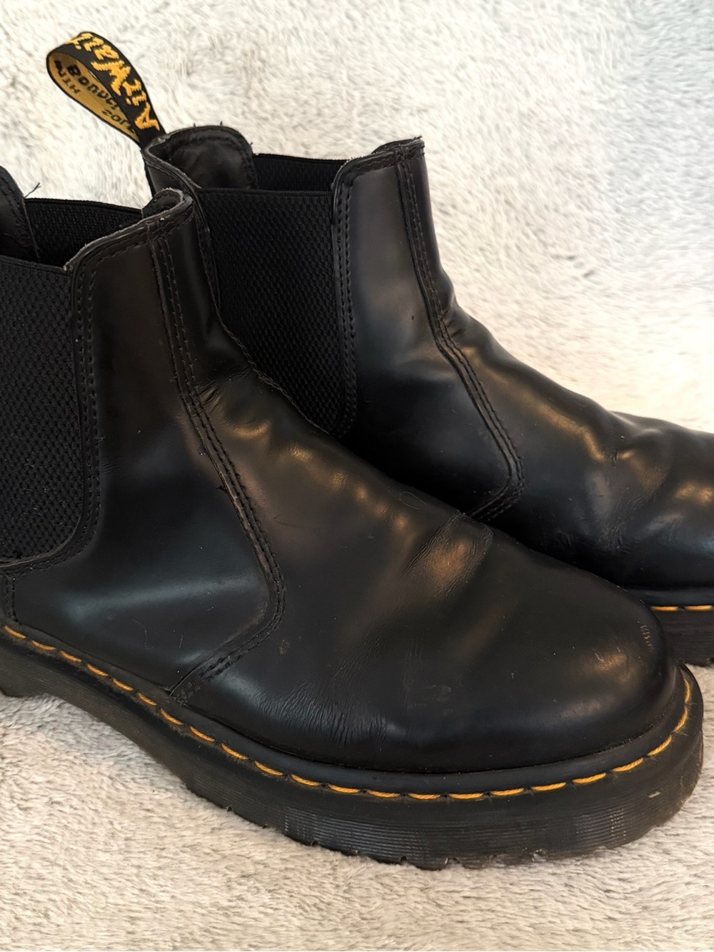 Dr. Martens Black Leather Chelsea Boots with Yellow Stitching